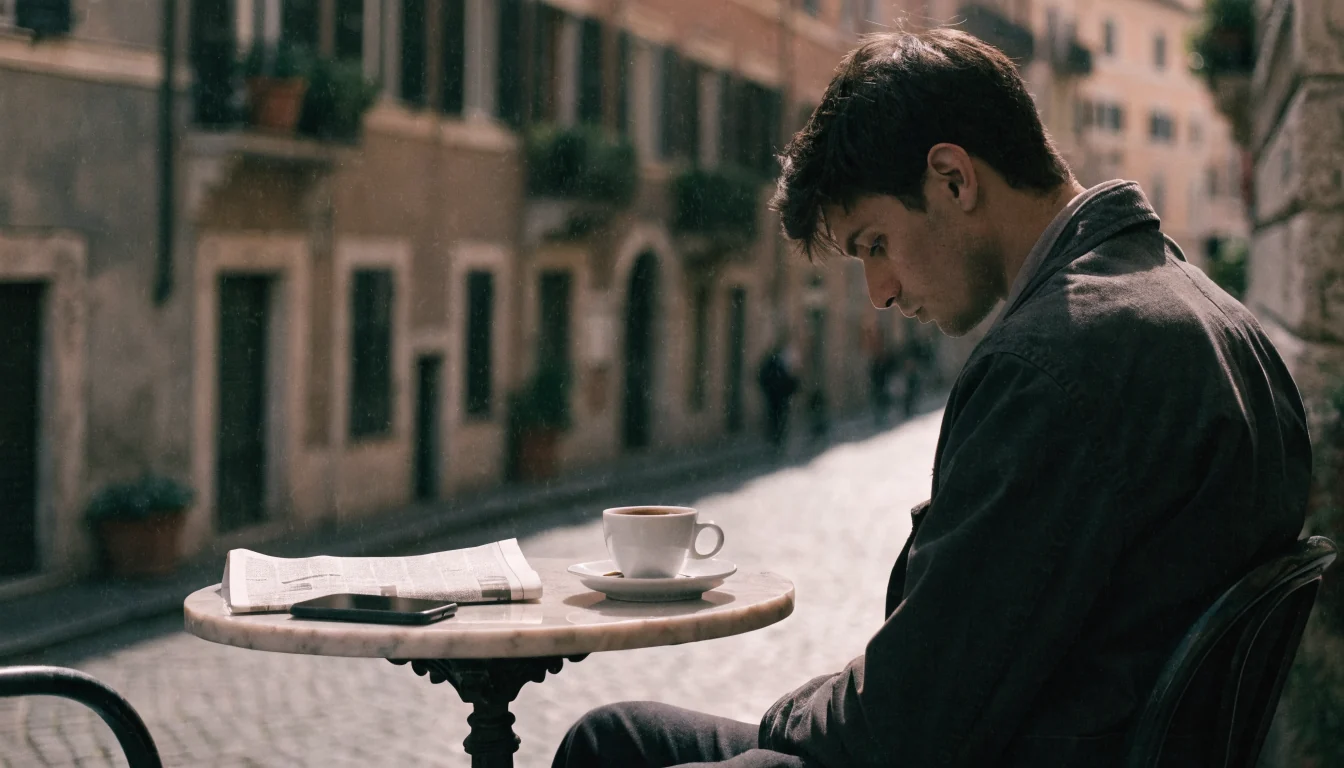 Smartphone Android su un tavolino di un caffè italiano a Roma